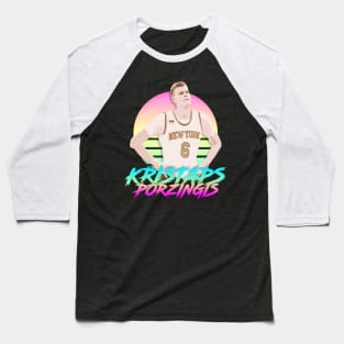 Kristaps Porzingis Retro Futuristic Aesthetic Baseball T-Shirt